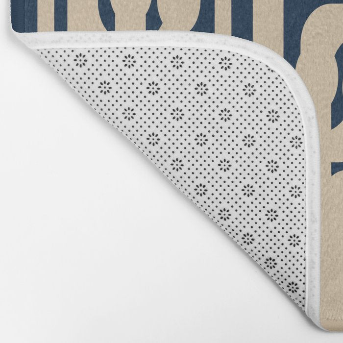 Mid Century Modern Loop Pattern in Beige and Navy Blue Bath Mat Gallery Image 2