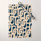 Mid Century Modern Loop Pattern in Beige and Navy Blue Wrapping Paper Gallery Image 1