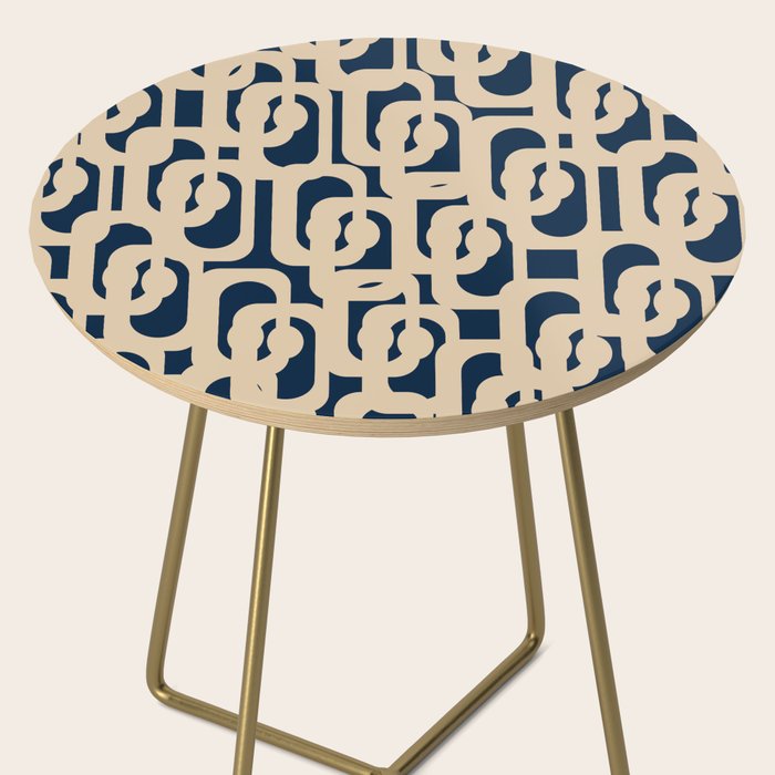 Mid Century Modern Loop Pattern in Beige and Navy Blue Side Table Gallery Image 2