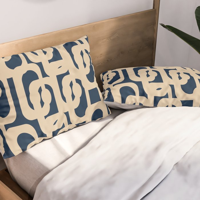 Mid Century Modern Loop Pattern in Beige and Navy Blue Pillow Sham Gallery Image 2