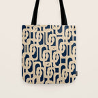 Mid Century Modern Loop Pattern in Beige and Navy Blue Tote Bag Gallery Image 1