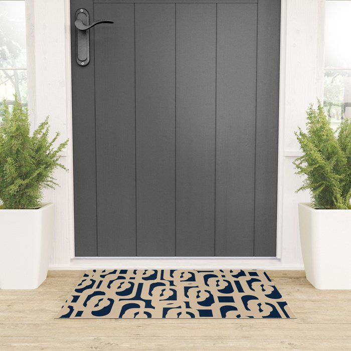 Mid Century Modern Loop Pattern in Beige and Navy Blue Welcome Mat Gallery Image 3