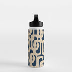 Mid Century Modern Loop Pattern in Beige and Navy Blue Water Bottle Gallery Image 3