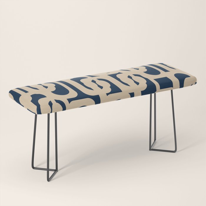 Mid Century Modern Loop Pattern in Beige and Navy Blue Bench Gallery Image 1