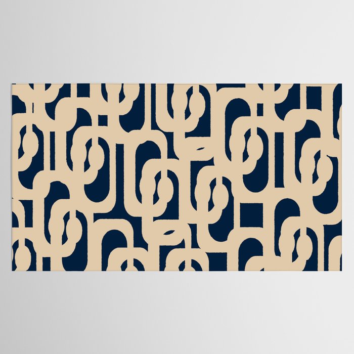 Mid Century Modern Loop Pattern in Beige and Navy Blue Tablecloth Gallery Image 2