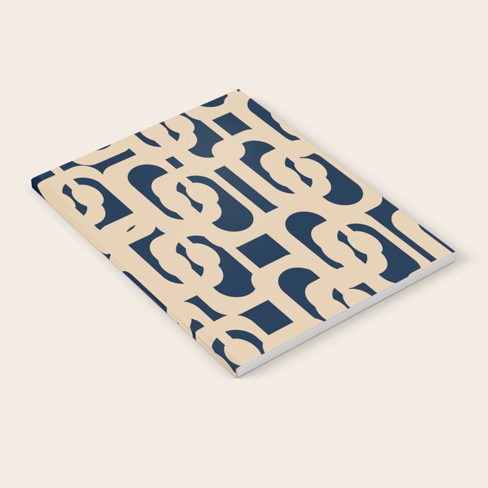 Mid Century Modern Loop Pattern in Beige and Navy Blue Notebook Gallery Image 1