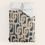 Mid Century Modern Loop Pattern in Beige and Navy Blue Comforter Gallery Image 6