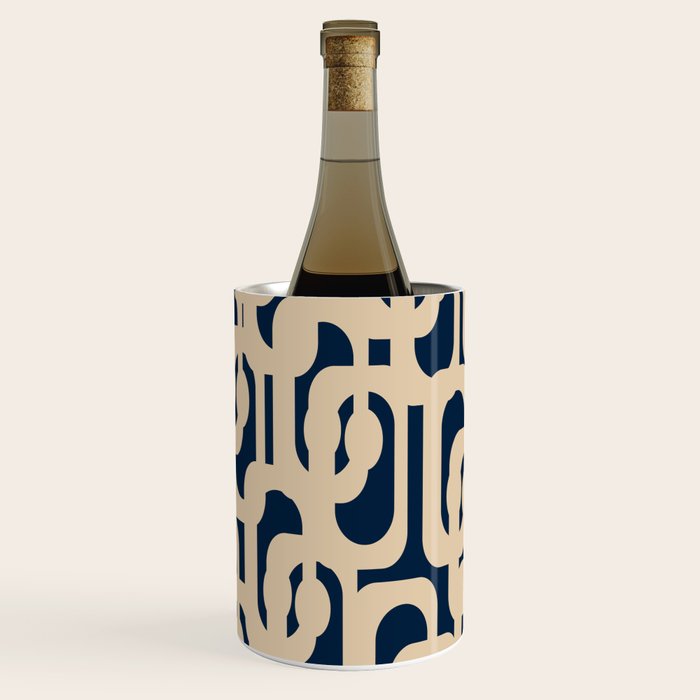 Mid Century Modern Loop Pattern in Beige and Navy Blue Wine Chiller Gallery Image 2