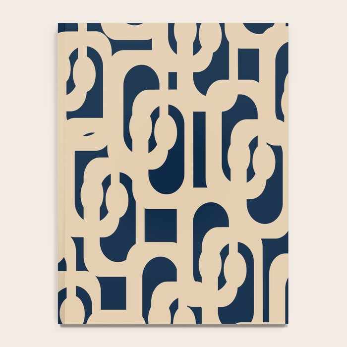 Mid Century Modern Loop Pattern in Beige and Navy Blue Notebook Gallery Image 4