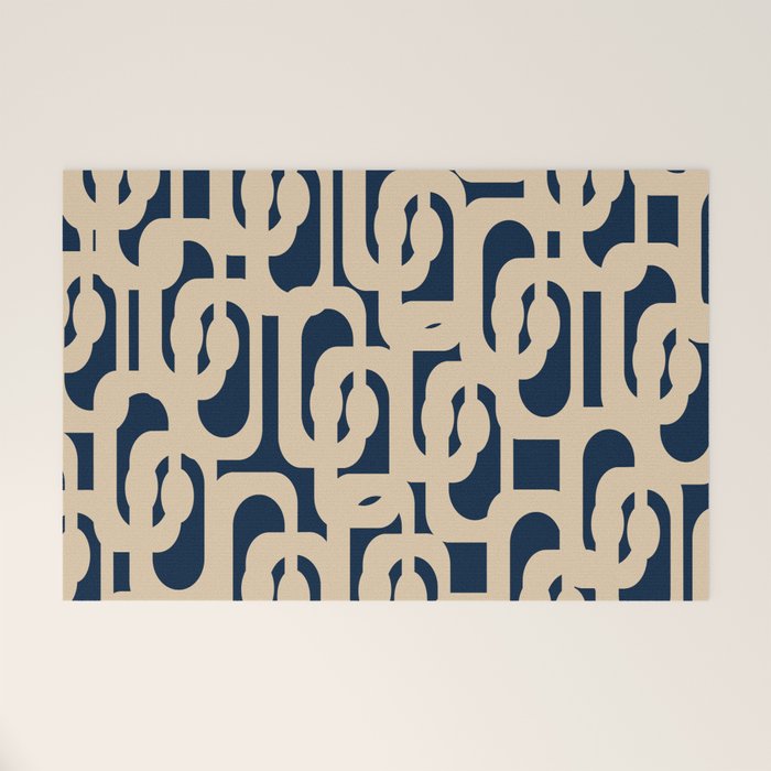 Mid Century Modern Loop Pattern in Beige and Navy Blue Welcome Mat Gallery Image 1