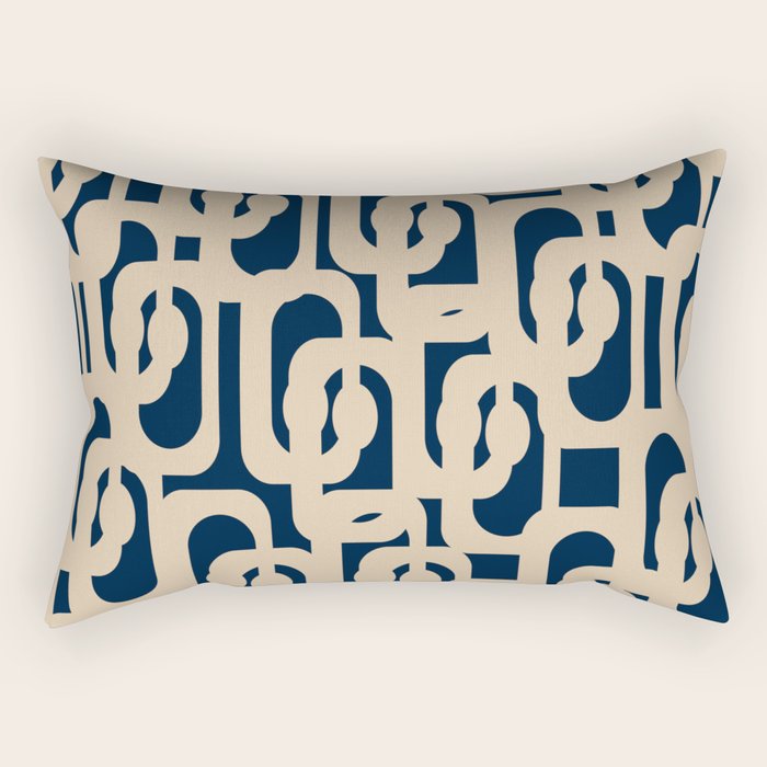 Mid Century Modern Loop Pattern in Beige and Navy Blue Rectangular Pillow Gallery Image 1