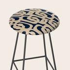 Mid Century Modern Loop Pattern in Beige and Navy Blue Stool Gallery Image 2