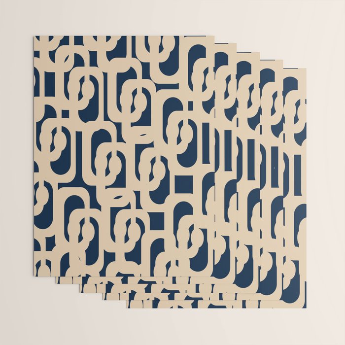 Mid Century Modern Loop Pattern in Beige and Navy Blue Wrapping Paper Gallery Image 3