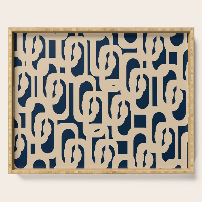 Mid Century Modern Loop Pattern in Beige and Navy Blue Serving Tray Gallery Image 1
