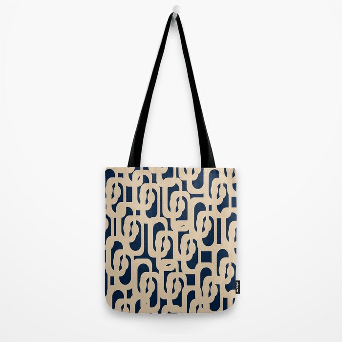Mid Century Modern Loop Pattern in Beige and Navy Blue Tote Bag Gallery Image 2