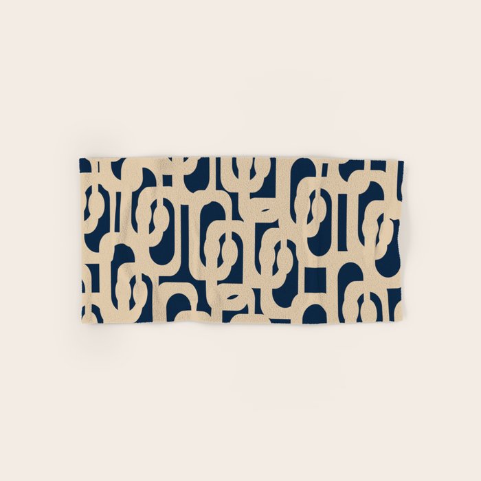 Mid Century Modern Loop Pattern in Beige and Navy Blue Bath Towel Gallery Image 1