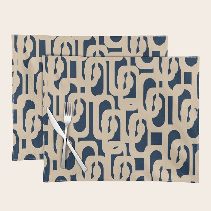 Mid Century Modern Loop Pattern in Beige and Navy Blue Placemat Gallery Image 1