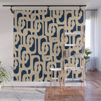 Mid Century Modern Loop Pattern in Beige and Navy Blue Wall Mural Gallery Image 1