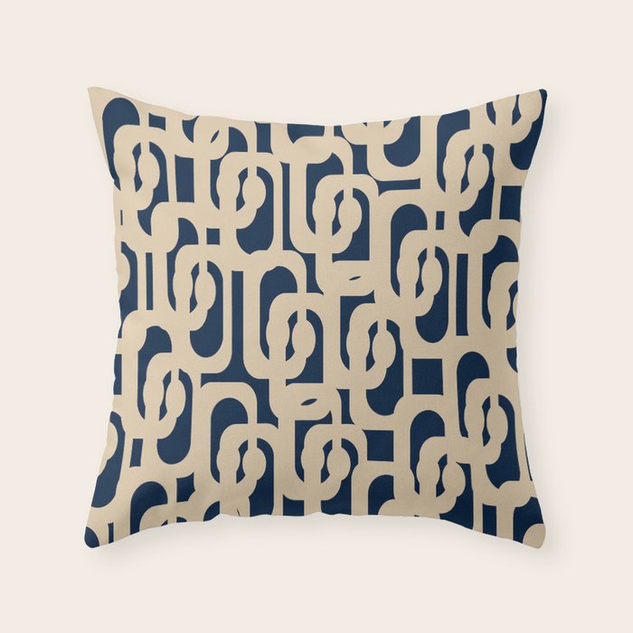 Mid Century Modern Loop Pattern in Beige and Navy Blue Throw Pillow Gallery Image 6