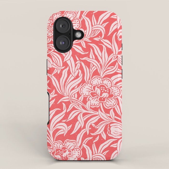 Vintage Coral Pink Floral Pattern iPhone Case Gallery Image 1