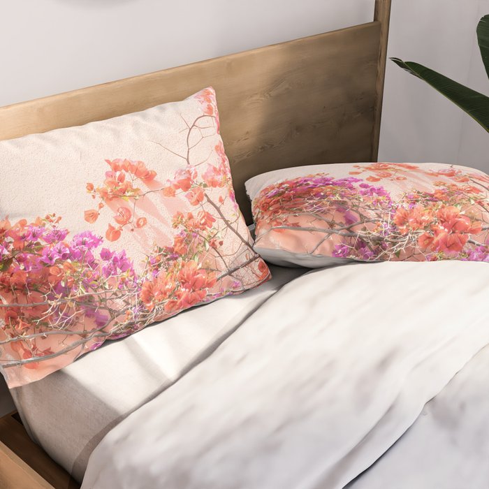 Bougainvillea Flowers in Color | Pink Wall in Cascais Art Print | Floral Travel Photography in Portugal Pillow Sham Gallery Image 2