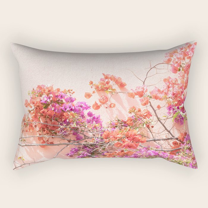 Bougainvillea Flowers in Color | Pink Wall in Cascais Art Print | Floral Travel Photography in Portugal Rectangular Pillow Gallery Image 1