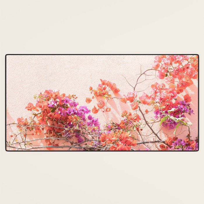 Bougainvillea Flowers in Color | Pink Wall in Cascais Art Print | Floral Travel Photography in Portugal Desk Mat Gallery Image 3