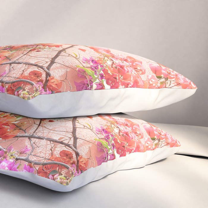 Bougainvillea Flowers in Color | Pink Wall in Cascais Art Print | Floral Travel Photography in Portugal Pillow Sham Gallery Image 3