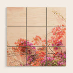 Bougainvillea Flowers in Color | Pink Wall in Cascais Art Print | Floral Travel Photography in Portugal Wood Wall Art Gallery Image 1