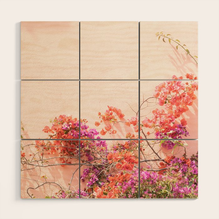 Bougainvillea Flowers in Color | Pink Wall in Cascais Art Print | Floral Travel Photography in Portugal Wood Wall Art Gallery Image 1