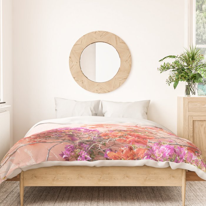 Bougainvillea Flowers in Color | Pink Wall in Cascais Art Print | Floral Travel Photography in Portugal Duvet Cover Gallery Image 3