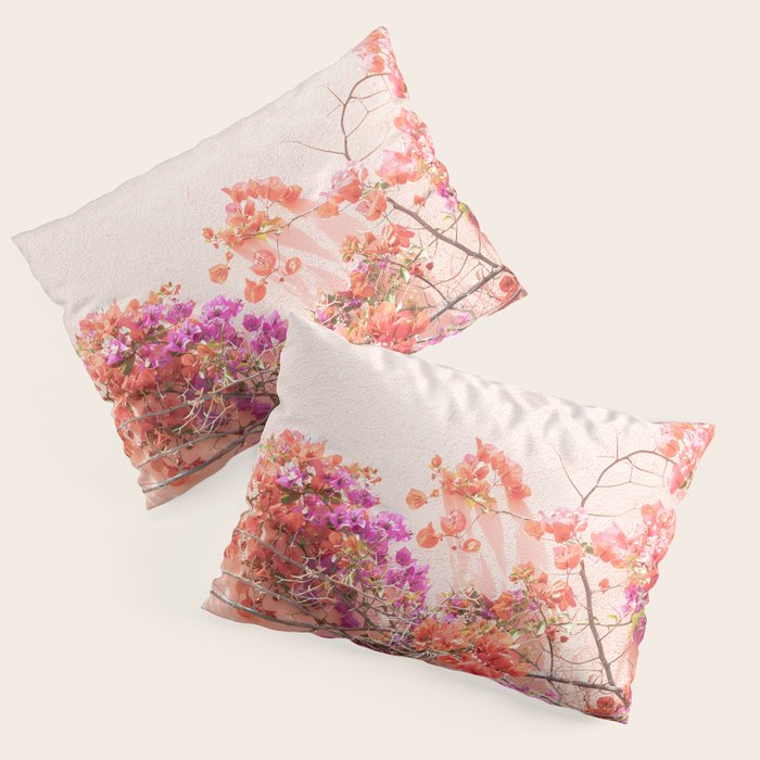 Bougainvillea Flowers in Color | Pink Wall in Cascais Art Print | Floral Travel Photography in Portugal Pillow Sham Gallery Image 1