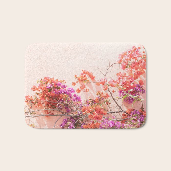 Bougainvillea Flowers in Color | Pink Wall in Cascais Art Print | Floral Travel Photography in Portugal Bath Mat Gallery Image 1