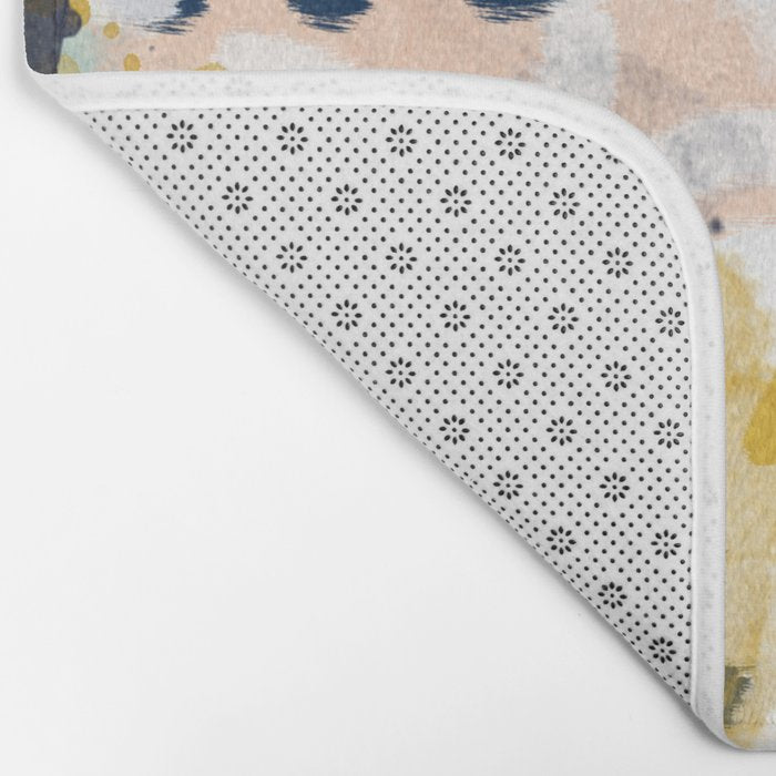 Sloane - Abstract painting in modern fresh colors navy, mint, blush, cream, white, and gold Bath Mat Gallery Image 2