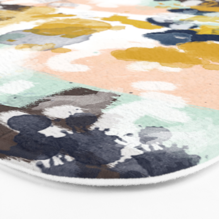 Sloane - Abstract painting in modern fresh colors navy, mint, blush, cream, white, and gold Bath Mat Gallery Image 3
