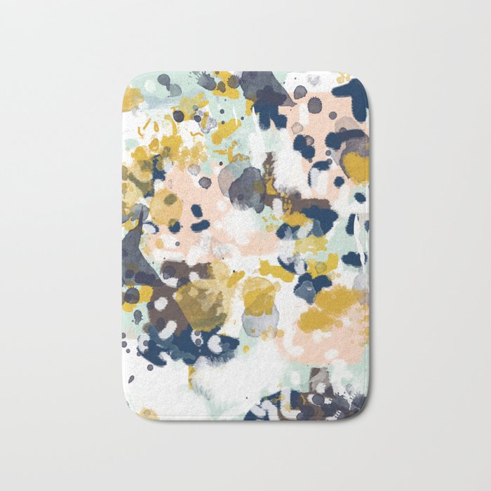 Sloane - Abstract painting in modern fresh colors navy, mint, blush, cream, white, and gold Bath Mat Gallery Image 1