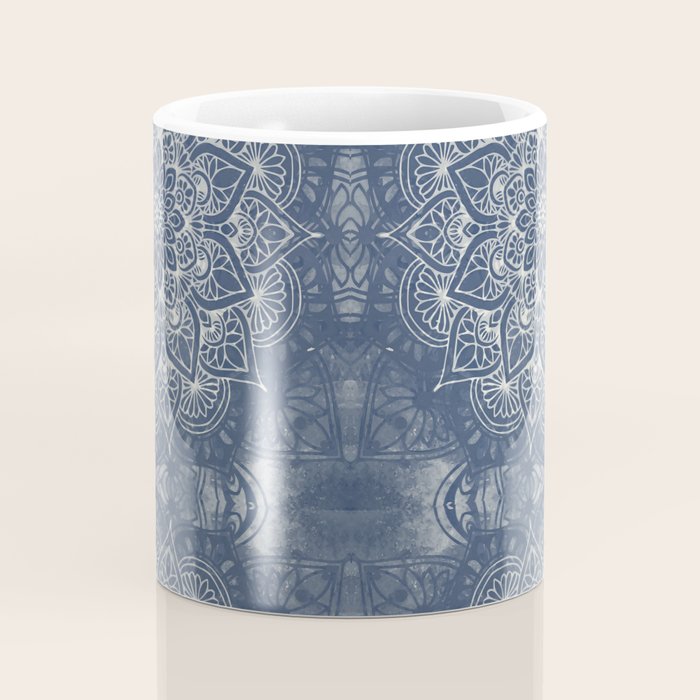 Boho Mandala, Flower, Navy Blue Coffee Mug Gallery Image 4