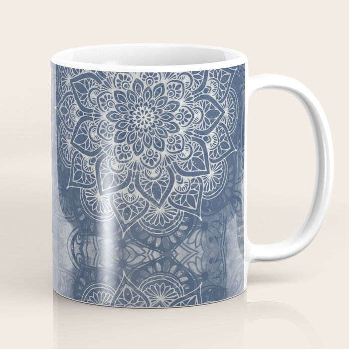 Boho Mandala, Flower, Navy Blue Coffee Mug Gallery Image 1