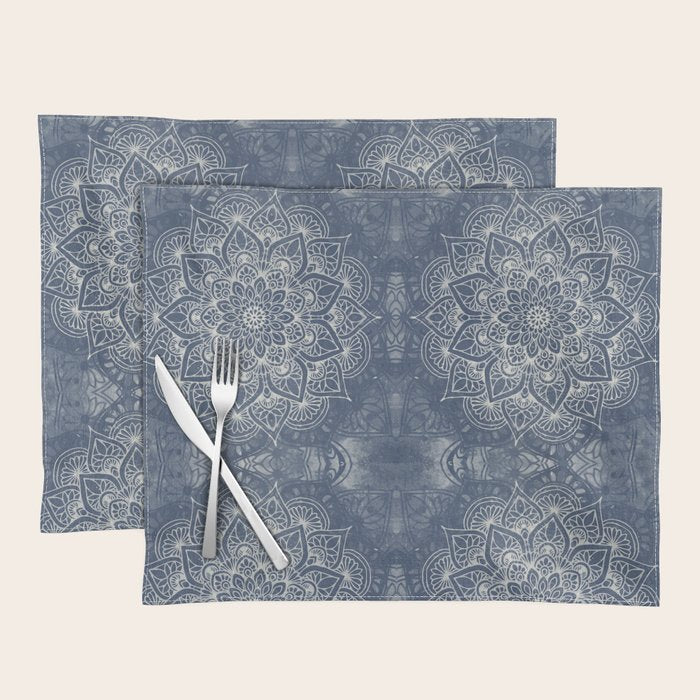 Boho Mandala, Flower, Navy Blue Placemat Gallery Image 1