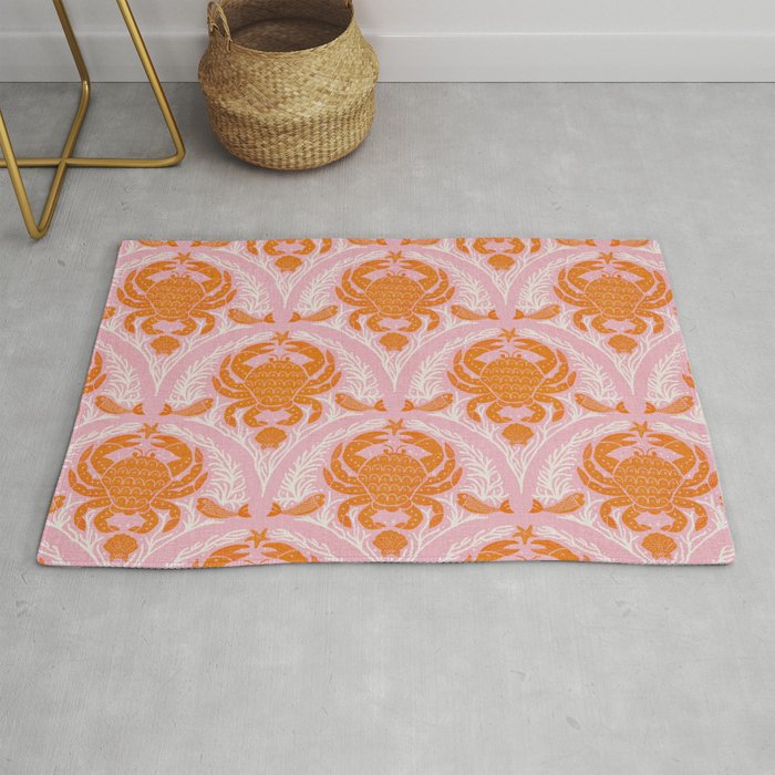 Orange Crab On Pink Pattern Rug Gallery Image 1