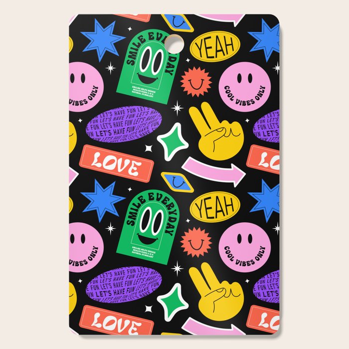 Retro cartoon sticker label pattern Cutting Board Gallery Image 1