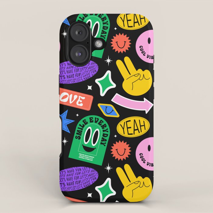 Retro cartoon sticker label pattern iPhone Case Gallery Image 1