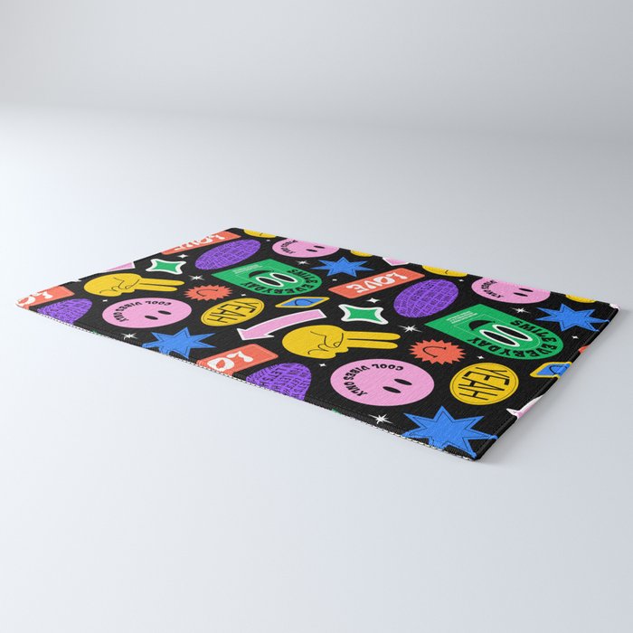 Retro cartoon sticker label pattern Rug Gallery Image 3