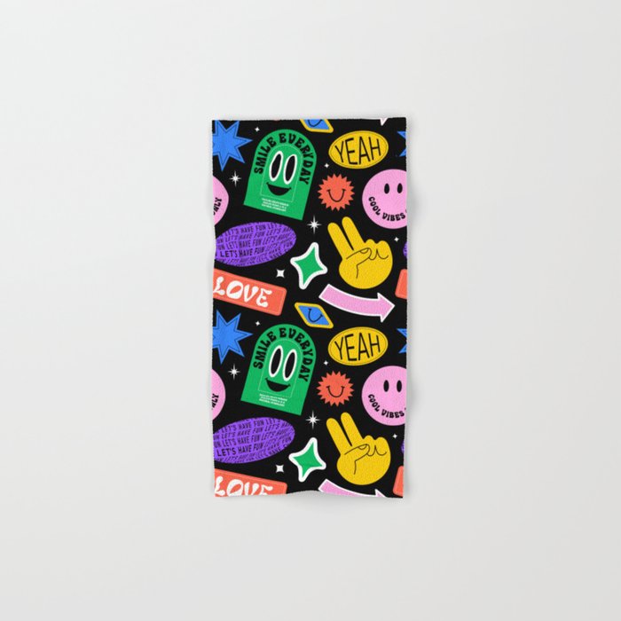 Retro cartoon sticker label pattern Bath Towel Gallery Image 1