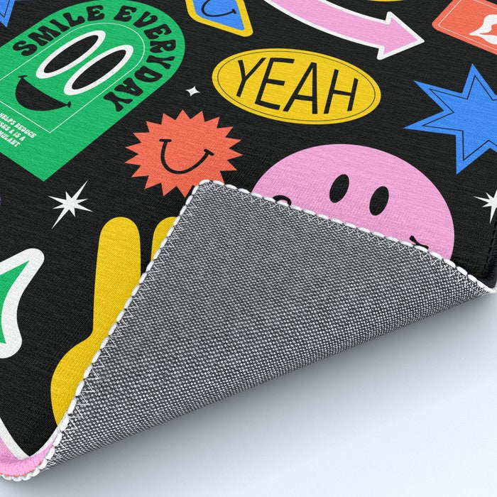 Retro cartoon sticker label pattern Rug Gallery Image 4