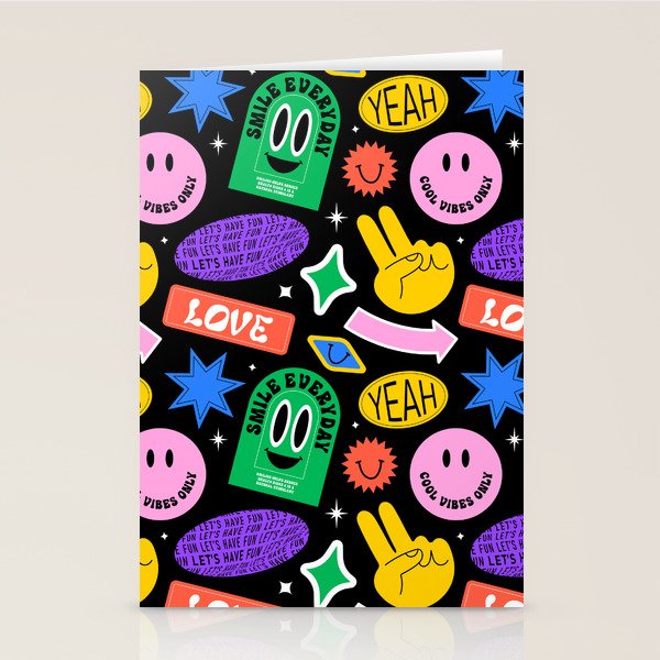 Retro cartoon sticker label pattern Stationery Card Gallery Image 2