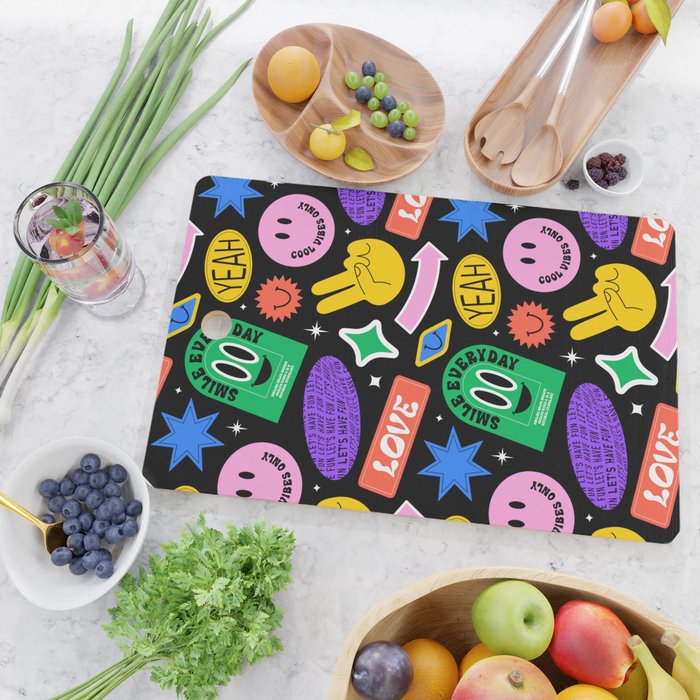 Retro cartoon sticker label pattern Cutting Board Gallery Image 2