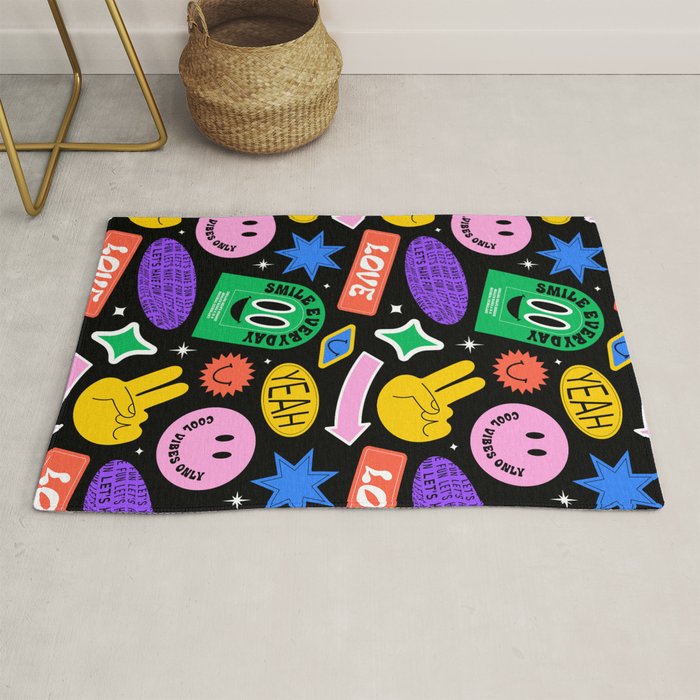Retro cartoon sticker label pattern Rug Gallery Image 1