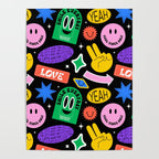 Retro cartoon sticker label pattern Poster Gallery Image 4