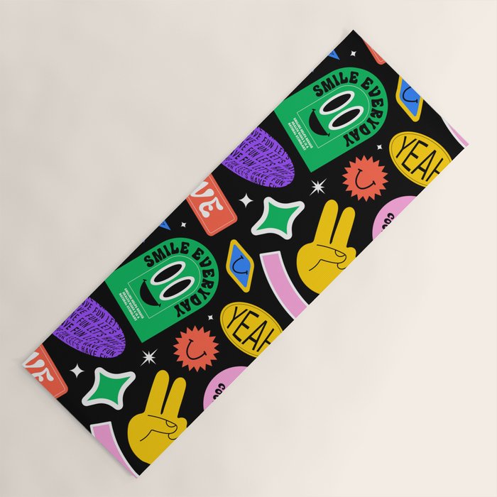 Retro cartoon sticker label pattern Yoga Mat Gallery Image 1